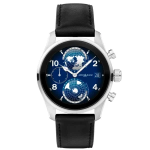 Smartwatch Unissex Montblanc Com Caixa Em Aluminio Na Cor Cinza, Mostrador Personalizavel, Pulseira Em Couro Preta